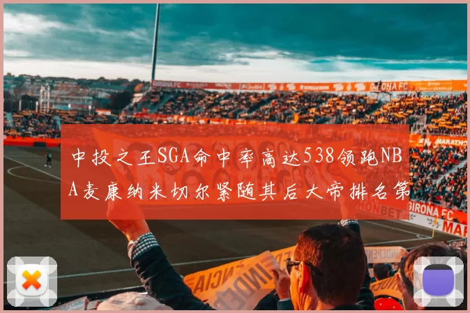 中投之王SGA命中率高达538领跑NBA麦康纳米切尔紧随其后大帝排名第七